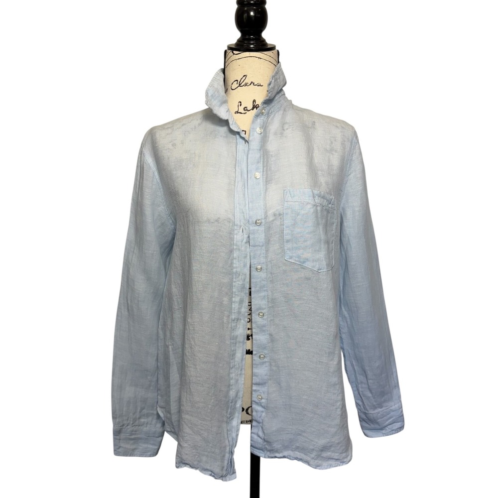 H&M Womens Light Blue 100% Linen Long Sleeve Button Up Shirt‎ Size Small